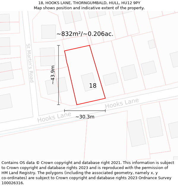 18, HOOKS LANE, THORNGUMBALD, HULL, HU12 9PY: Plot and title map