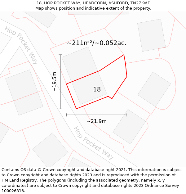 18, HOP POCKET WAY, HEADCORN, ASHFORD, TN27 9AF: Plot and title map