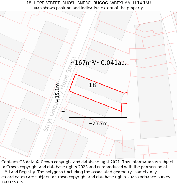 18, HOPE STREET, RHOSLLANERCHRUGOG, WREXHAM, LL14 1AU: Plot and title map