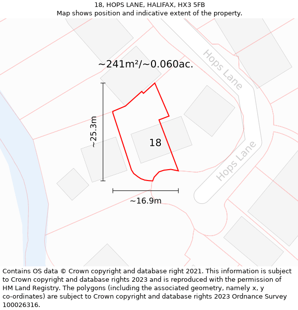 18, HOPS LANE, HALIFAX, HX3 5FB: Plot and title map