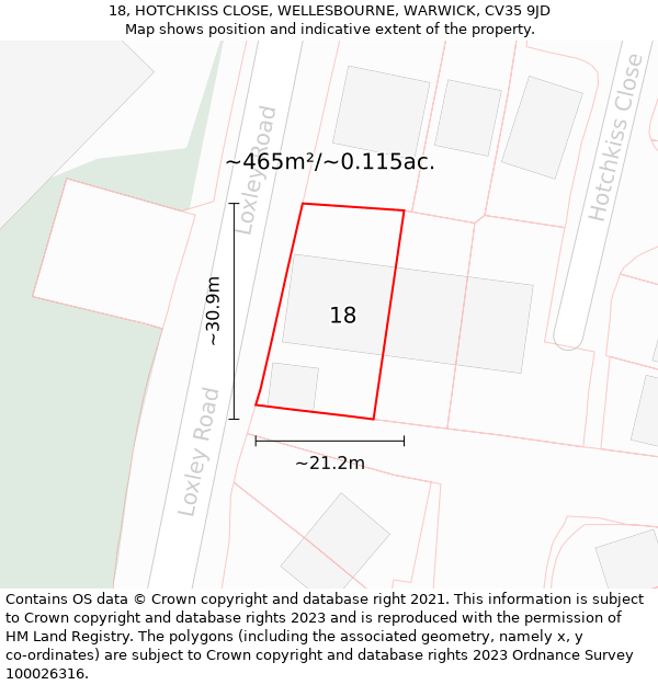 18, HOTCHKISS CLOSE, WELLESBOURNE, WARWICK, CV35 9JD: Plot and title map