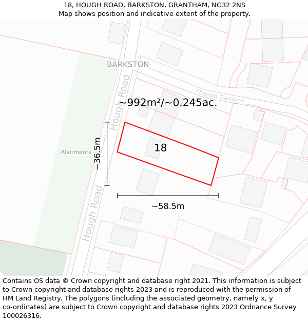 18, HOUGH ROAD, BARKSTON, GRANTHAM, NG32 2NS: Plot and title map