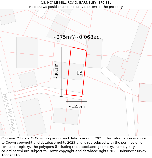 18, HOYLE MILL ROAD, BARNSLEY, S70 3EL: Plot and title map