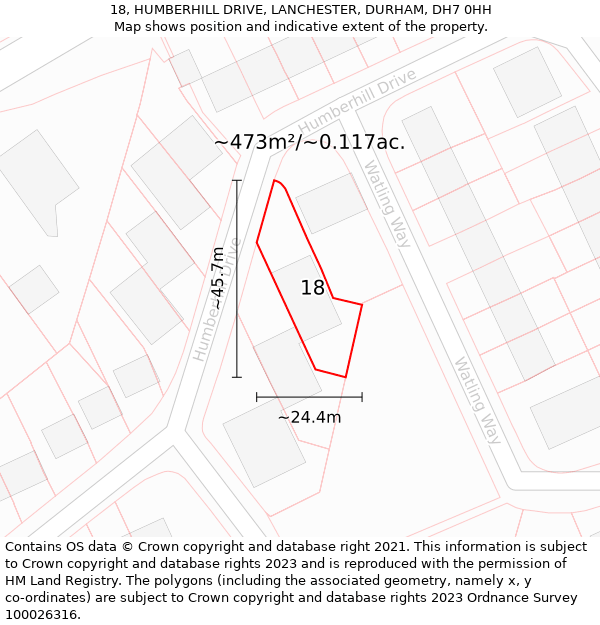 18, HUMBERHILL DRIVE, LANCHESTER, DURHAM, DH7 0HH: Plot and title map