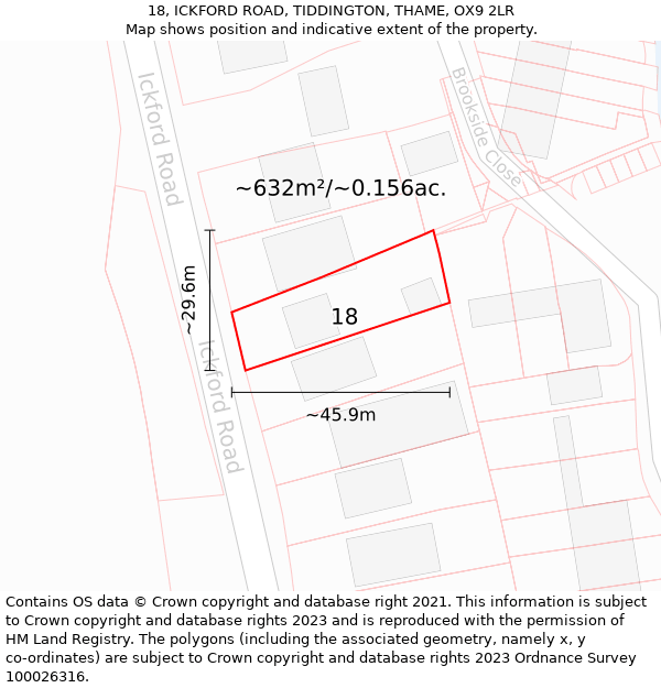 18, ICKFORD ROAD, TIDDINGTON, THAME, OX9 2LR: Plot and title map