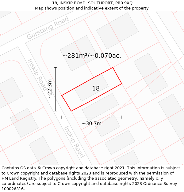 18, INSKIP ROAD, SOUTHPORT, PR9 9XQ: Plot and title map