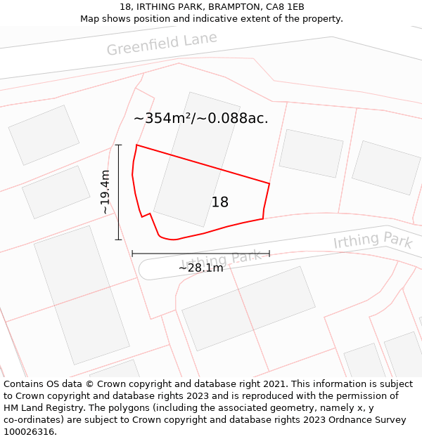 18, IRTHING PARK, BRAMPTON, CA8 1EB: Plot and title map