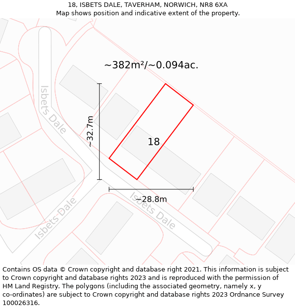 18, ISBETS DALE, TAVERHAM, NORWICH, NR8 6XA: Plot and title map