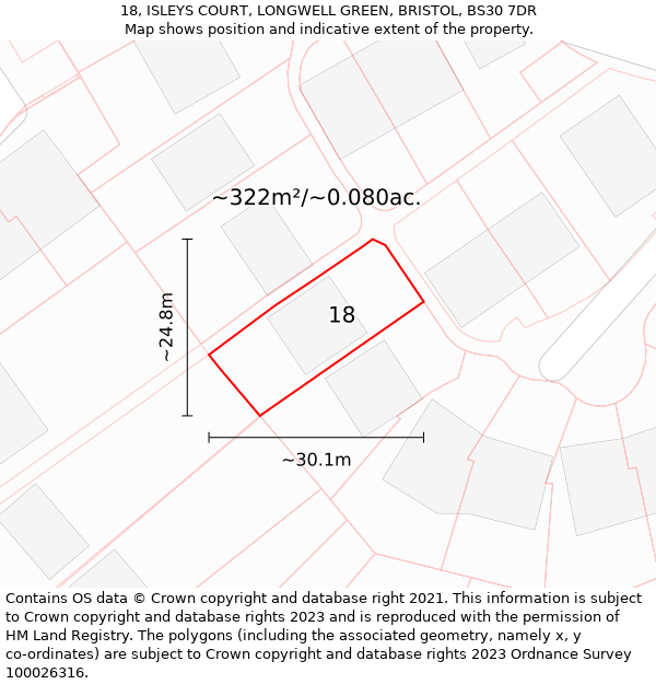 18, ISLEYS COURT, LONGWELL GREEN, BRISTOL, BS30 7DR: Plot and title map