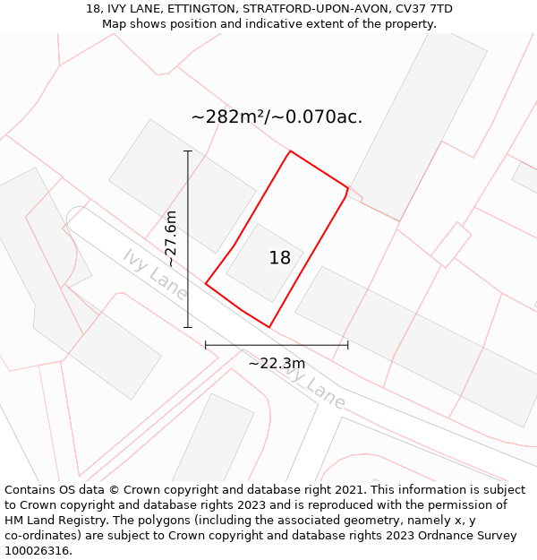 18, IVY LANE, ETTINGTON, STRATFORD-UPON-AVON, CV37 7TD: Plot and title map