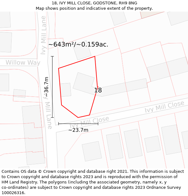 18, IVY MILL CLOSE, GODSTONE, RH9 8NG: Plot and title map