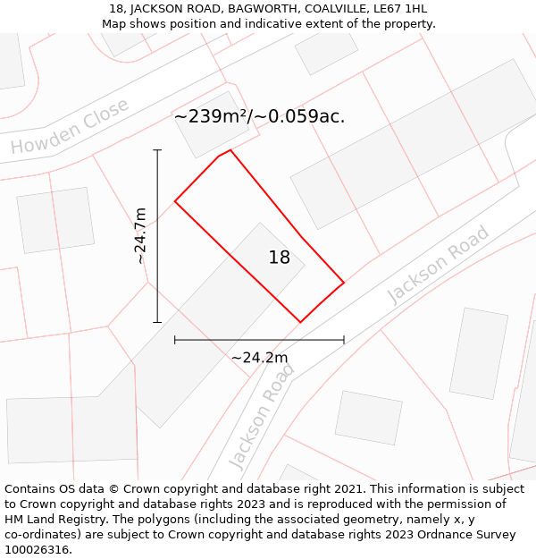 18, JACKSON ROAD, BAGWORTH, COALVILLE, LE67 1HL: Plot and title map