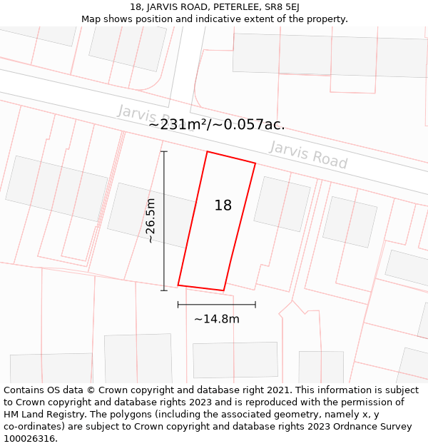 18, JARVIS ROAD, PETERLEE, SR8 5EJ: Plot and title map