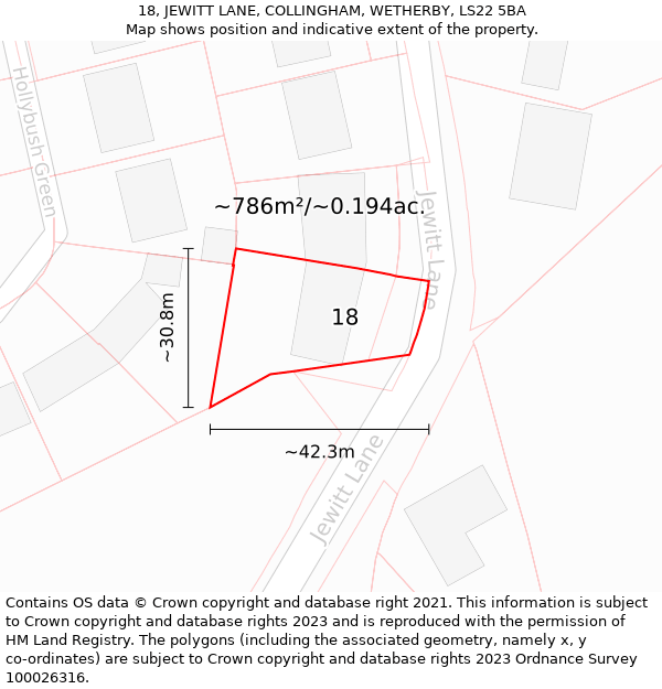 18, JEWITT LANE, COLLINGHAM, WETHERBY, LS22 5BA: Plot and title map