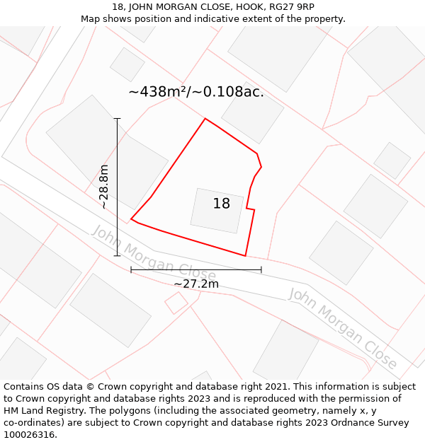 18, JOHN MORGAN CLOSE, HOOK, RG27 9RP: Plot and title map