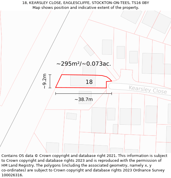 18, KEARSLEY CLOSE, EAGLESCLIFFE, STOCKTON-ON-TEES, TS16 0BY: Plot and title map