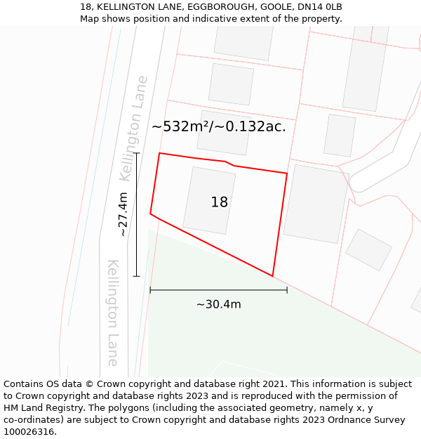 18, KELLINGTON LANE, EGGBOROUGH, GOOLE, DN14 0LB: Plot and title map