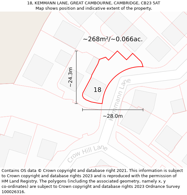 18, KEMMANN LANE, GREAT CAMBOURNE, CAMBRIDGE, CB23 5AT: Plot and title map