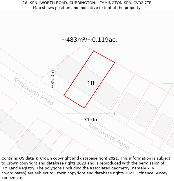 18, KENILWORTH ROAD, CUBBINGTON, LEAMINGTON SPA, CV32 7TR: Plot and title map