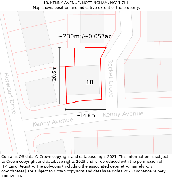 18, KENNY AVENUE, NOTTINGHAM, NG11 7HH: Plot and title map