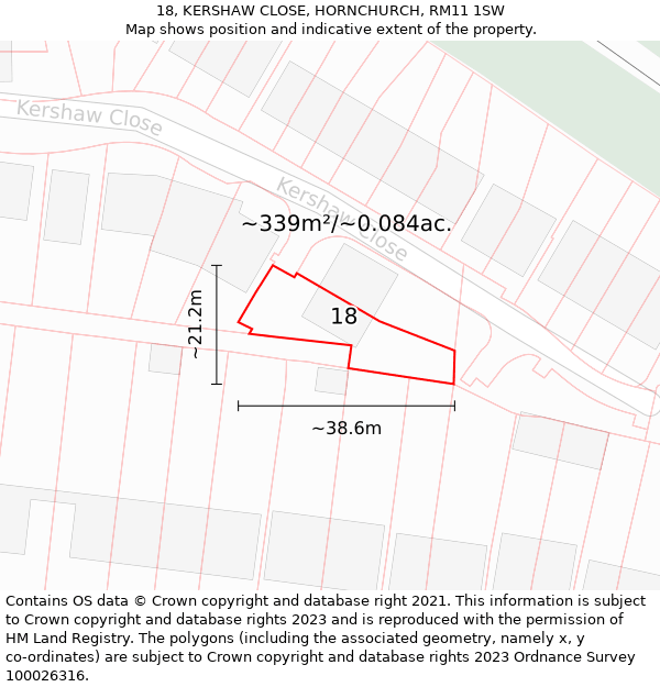 18, KERSHAW CLOSE, HORNCHURCH, RM11 1SW: Plot and title map