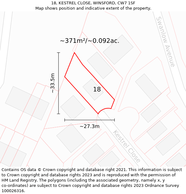 18, KESTREL CLOSE, WINSFORD, CW7 1SF: Plot and title map