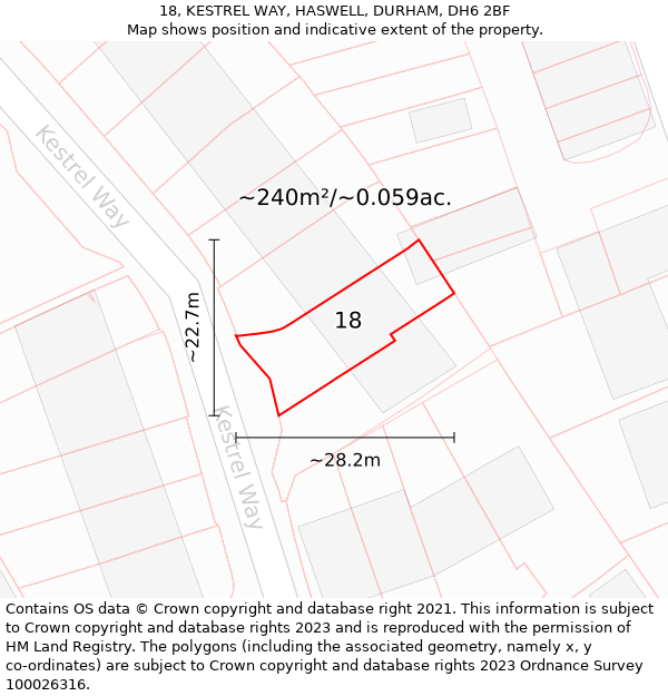 18, KESTREL WAY, HASWELL, DURHAM, DH6 2BF: Plot and title map