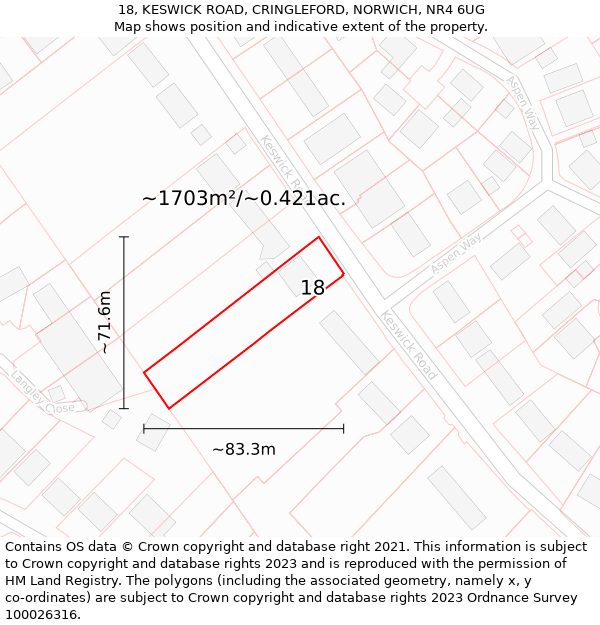 18, KESWICK ROAD, CRINGLEFORD, NORWICH, NR4 6UG: Plot and title map