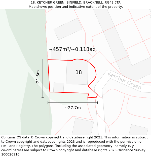 18, KETCHER GREEN, BINFIELD, BRACKNELL, RG42 5TA: Plot and title map