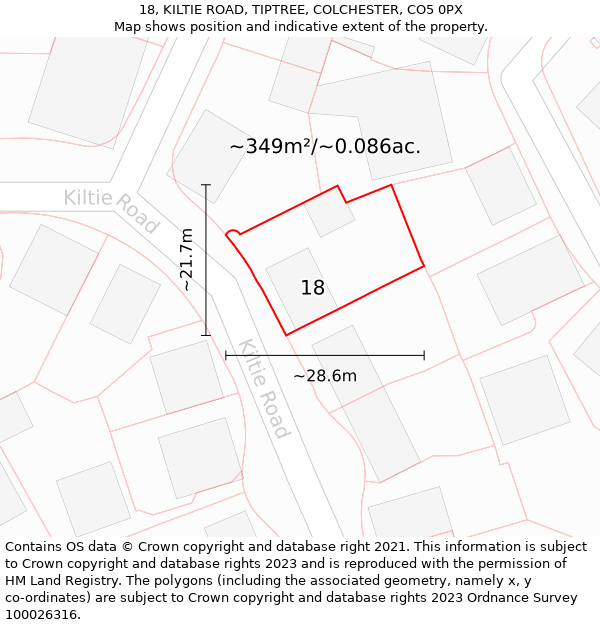 18, KILTIE ROAD, TIPTREE, COLCHESTER, CO5 0PX: Plot and title map