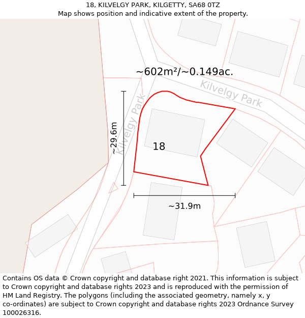 18, KILVELGY PARK, KILGETTY, SA68 0TZ: Plot and title map