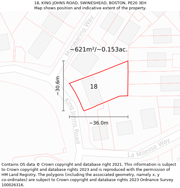 18, KING JOHNS ROAD, SWINESHEAD, BOSTON, PE20 3EH: Plot and title map