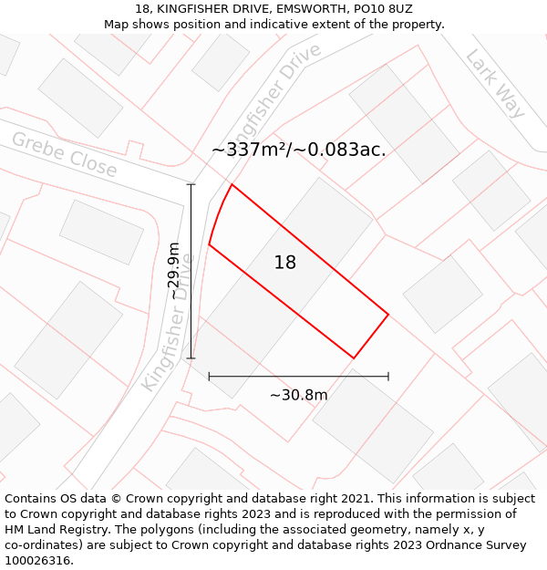 18, KINGFISHER DRIVE, EMSWORTH, PO10 8UZ: Plot and title map