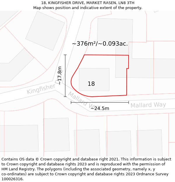 18, KINGFISHER DRIVE, MARKET RASEN, LN8 3TH: Plot and title map