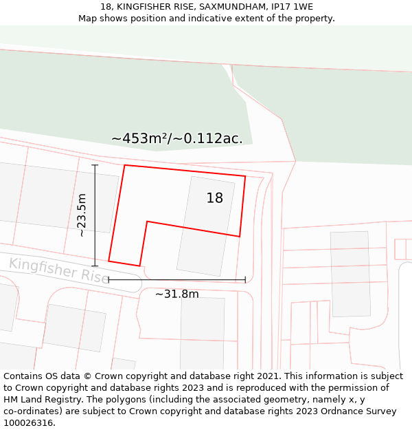 18, KINGFISHER RISE, SAXMUNDHAM, IP17 1WE: Plot and title map