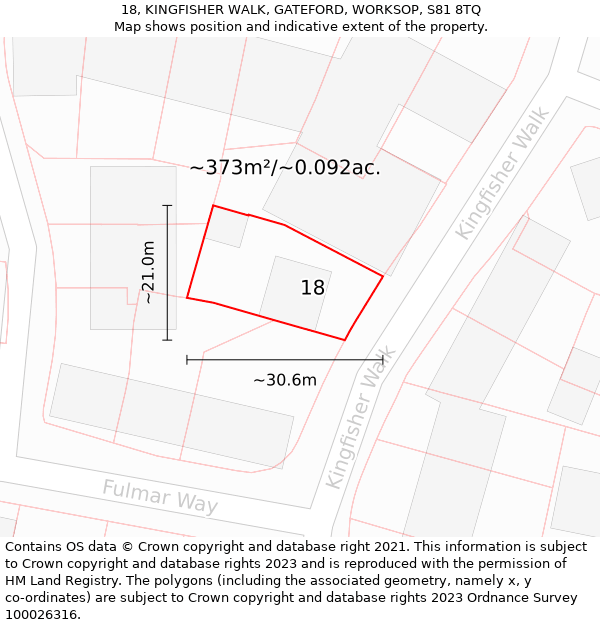 18, KINGFISHER WALK, GATEFORD, WORKSOP, S81 8TQ: Plot and title map