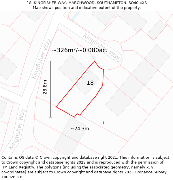 18, KINGFISHER WAY, MARCHWOOD, SOUTHAMPTON, SO40 4XS: Plot and title map