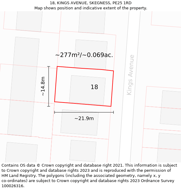 18, KINGS AVENUE, SKEGNESS, PE25 1RD: Plot and title map