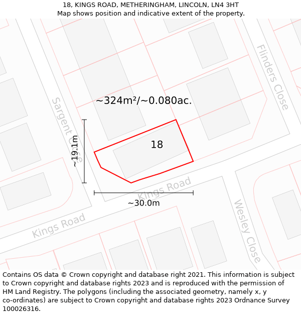 18, KINGS ROAD, METHERINGHAM, LINCOLN, LN4 3HT: Plot and title map