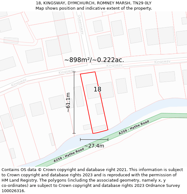 18, KINGSWAY, DYMCHURCH, ROMNEY MARSH, TN29 0LY: Plot and title map