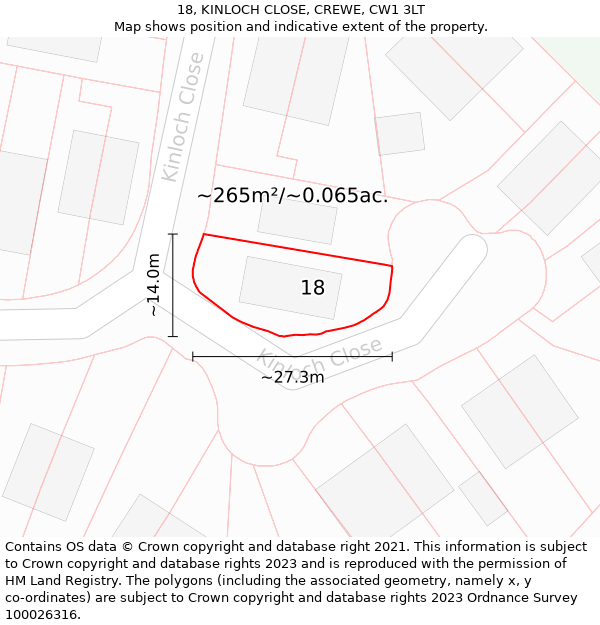 18, KINLOCH CLOSE, CREWE, CW1 3LT: Plot and title map