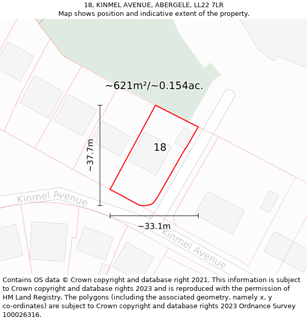 18, KINMEL AVENUE, ABERGELE, LL22 7LR: Plot and title map