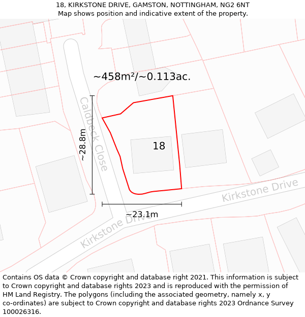 18, KIRKSTONE DRIVE, GAMSTON, NOTTINGHAM, NG2 6NT: Plot and title map