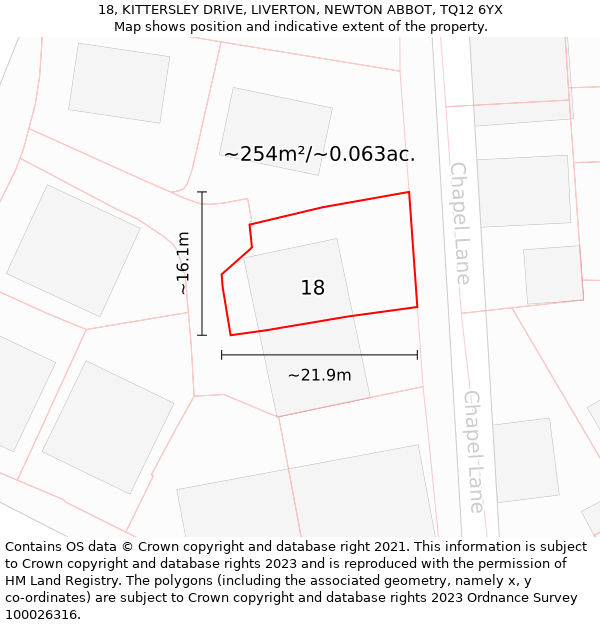 18, KITTERSLEY DRIVE, LIVERTON, NEWTON ABBOT, TQ12 6YX: Plot and title map