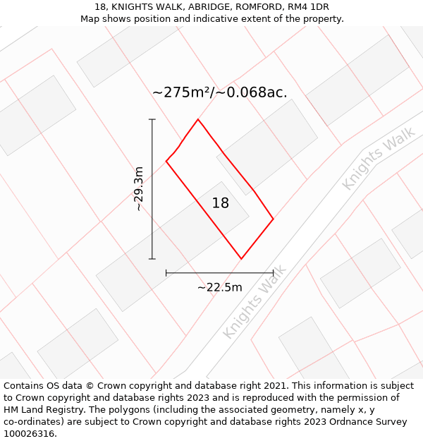 18, KNIGHTS WALK, ABRIDGE, ROMFORD, RM4 1DR: Plot and title map