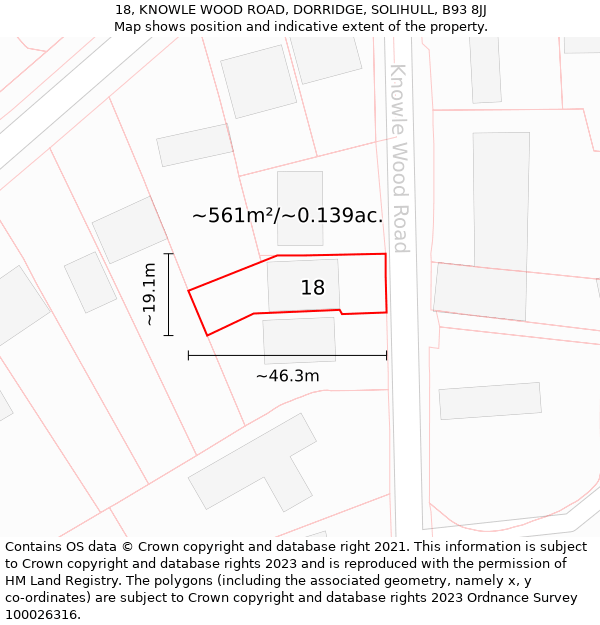 18, KNOWLE WOOD ROAD, DORRIDGE, SOLIHULL, B93 8JJ: Plot and title map