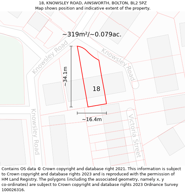 18, KNOWSLEY ROAD, AINSWORTH, BOLTON, BL2 5PZ: Plot and title map