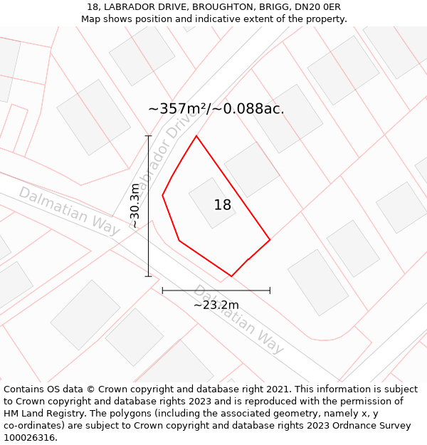 18, LABRADOR DRIVE, BROUGHTON, BRIGG, DN20 0ER: Plot and title map