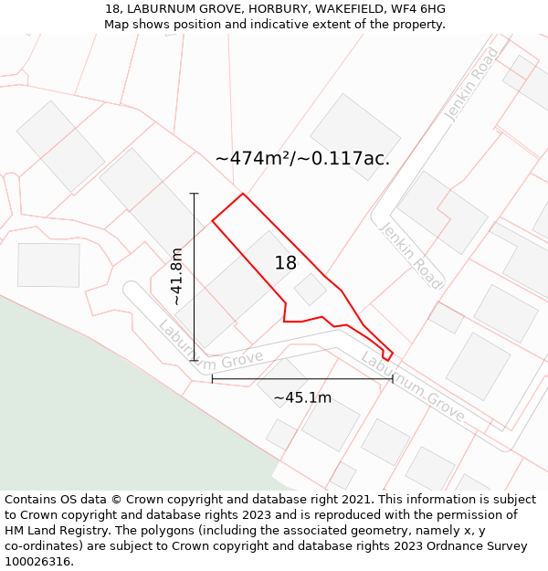 18, LABURNUM GROVE, HORBURY, WAKEFIELD, WF4 6HG: Plot and title map