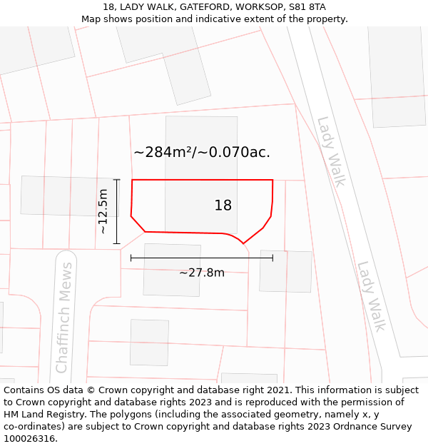 18, LADY WALK, GATEFORD, WORKSOP, S81 8TA: Plot and title map